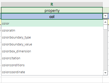screenshot of searchable Excel dropdown lists available for CRIPT Excel file on Excel Online